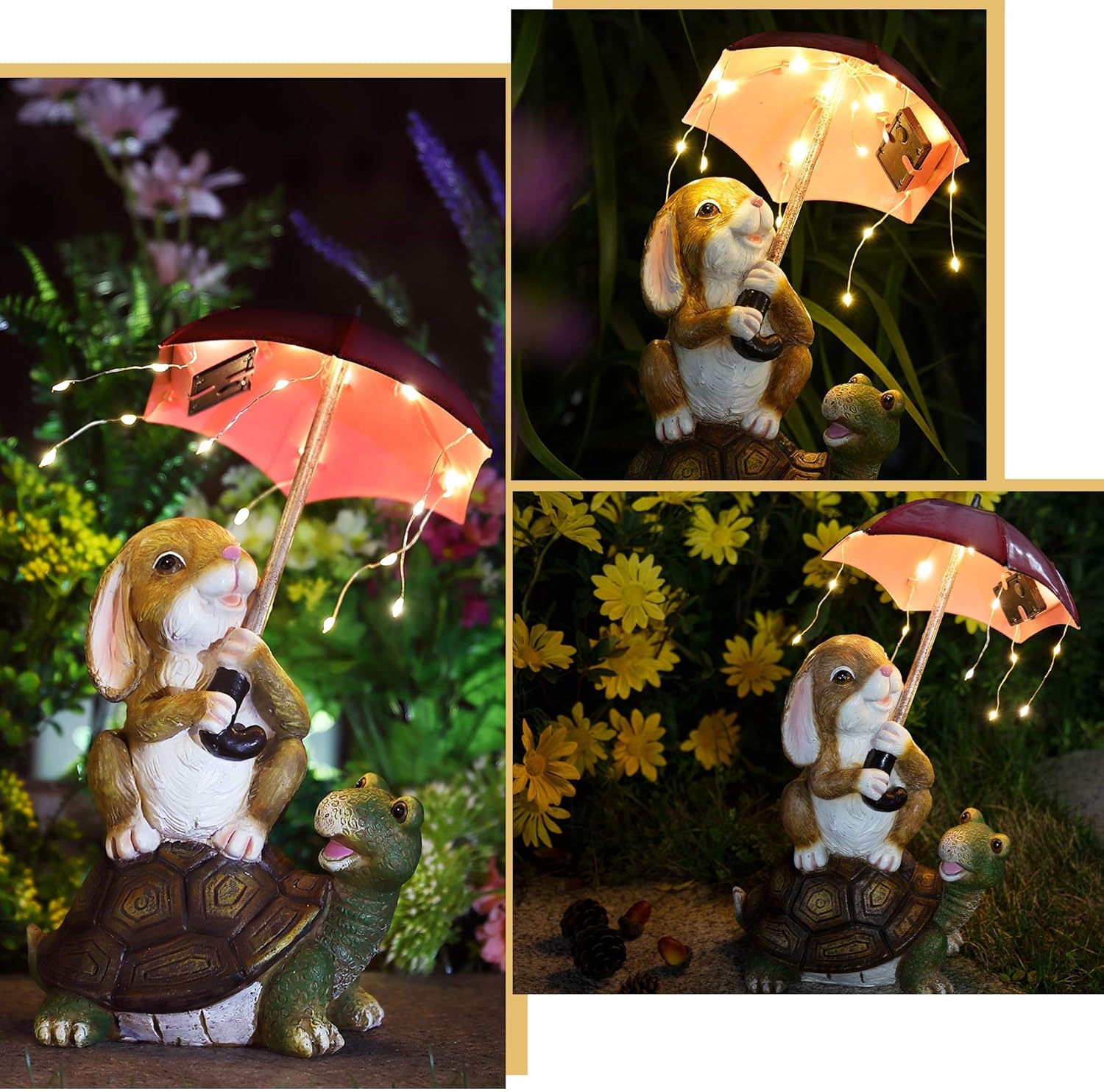 Solar Garden Statues Rabbit Turtle Garden Decor Figurine Lights J897