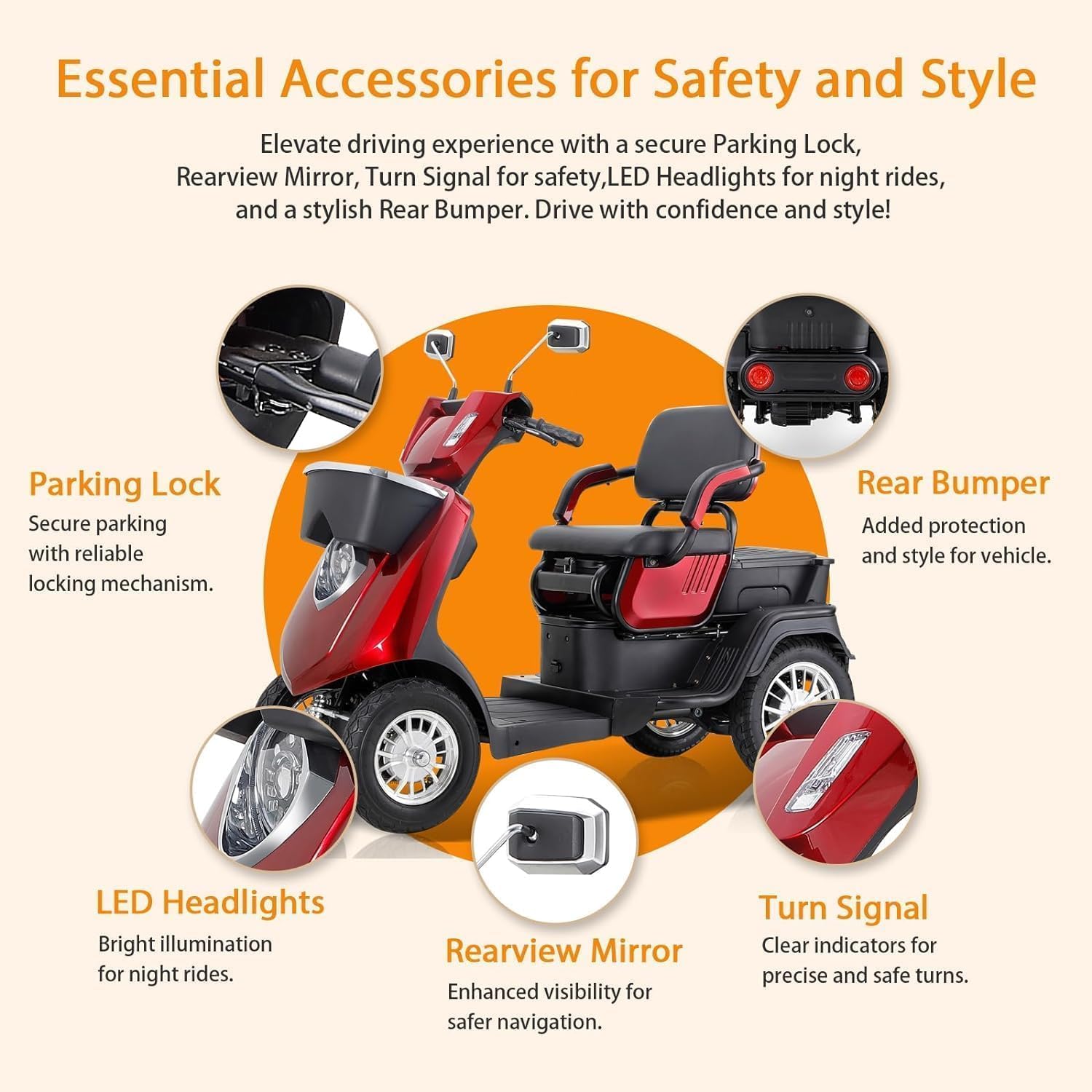 Red 4 Wheel Mobility Scooter 500lbs Capacity N574019