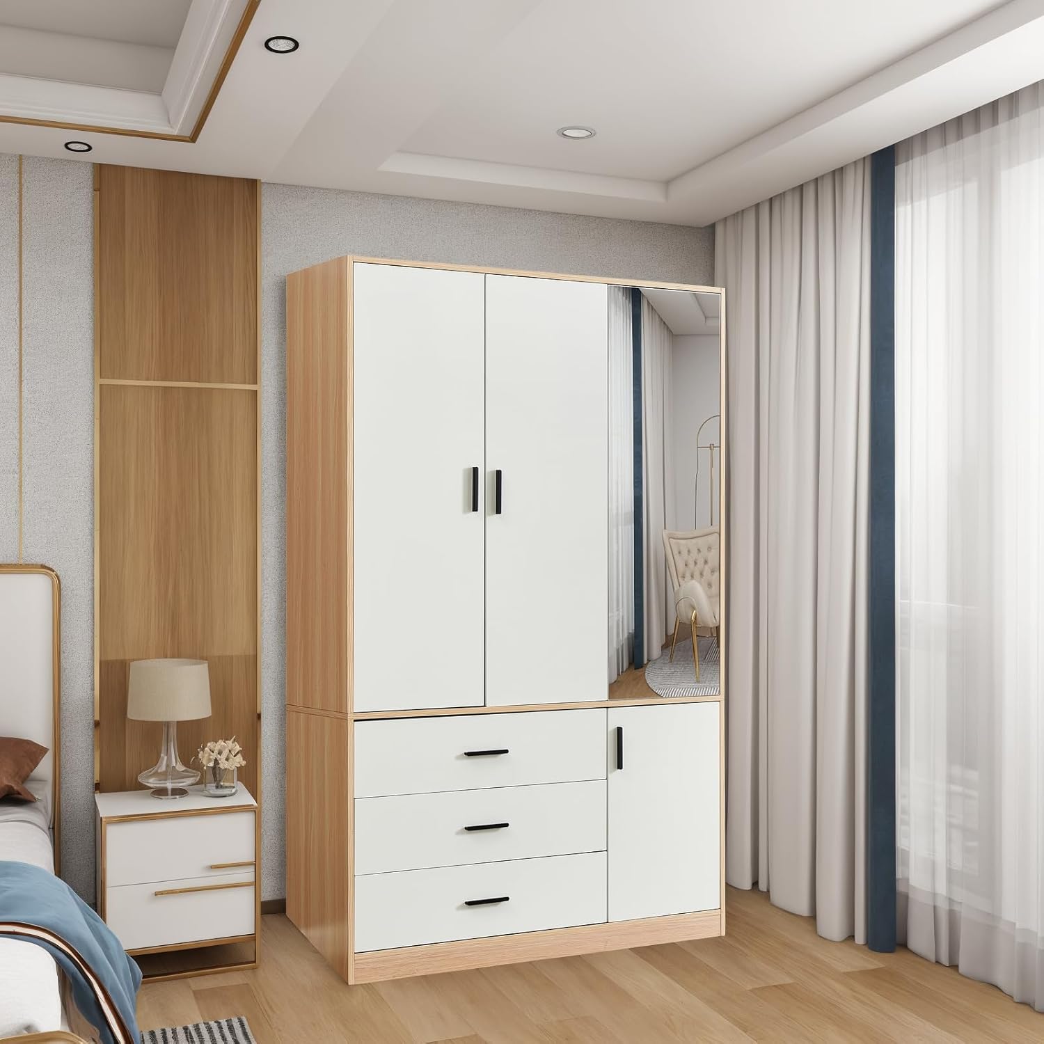 Wooden Wardrobe Closet with 3 Drawers and 2 Doors C8578