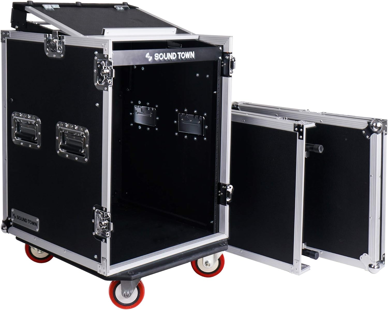 14U PA DJ Rack Case with 11U Slant Mixer Top and Casters V5747