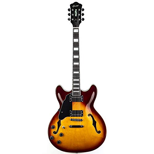 Vintage Sunburst Left-Handed Semi-Hollow Body Electric Guitar with Stainless Steel Frets P43102