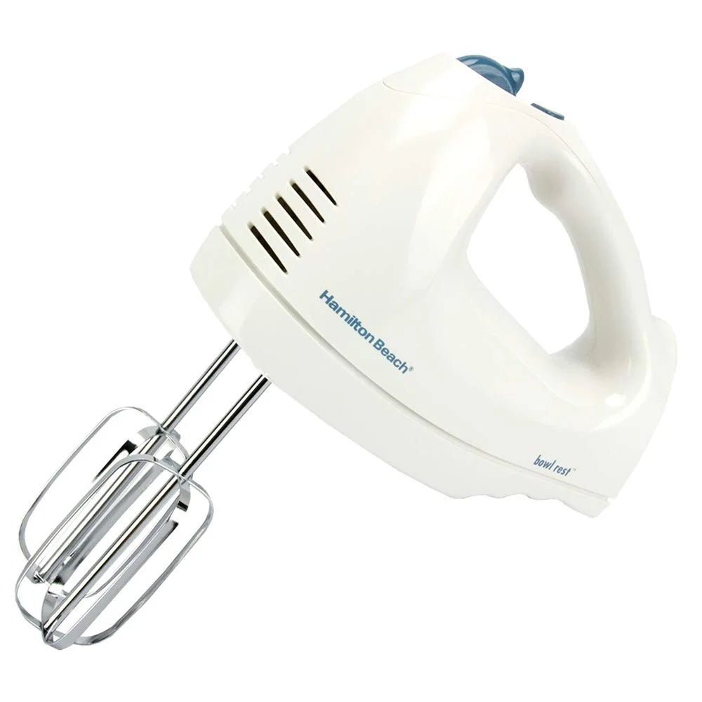 White 6-Speed Electric Hand Mixer with Whisk, Beaters, Storage Case S938