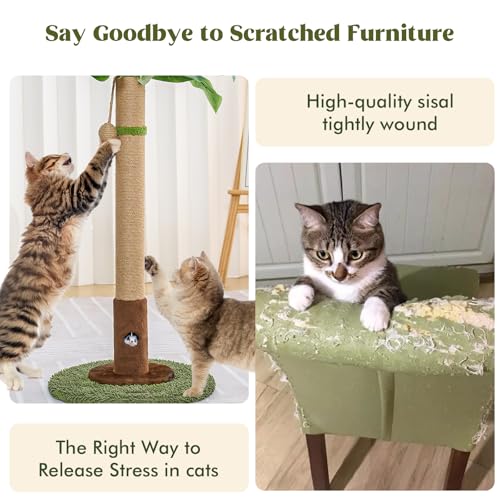 35" Tall Sisal Rope Cat Scratching Post with Hanging Ball and Cat Toys W705680
