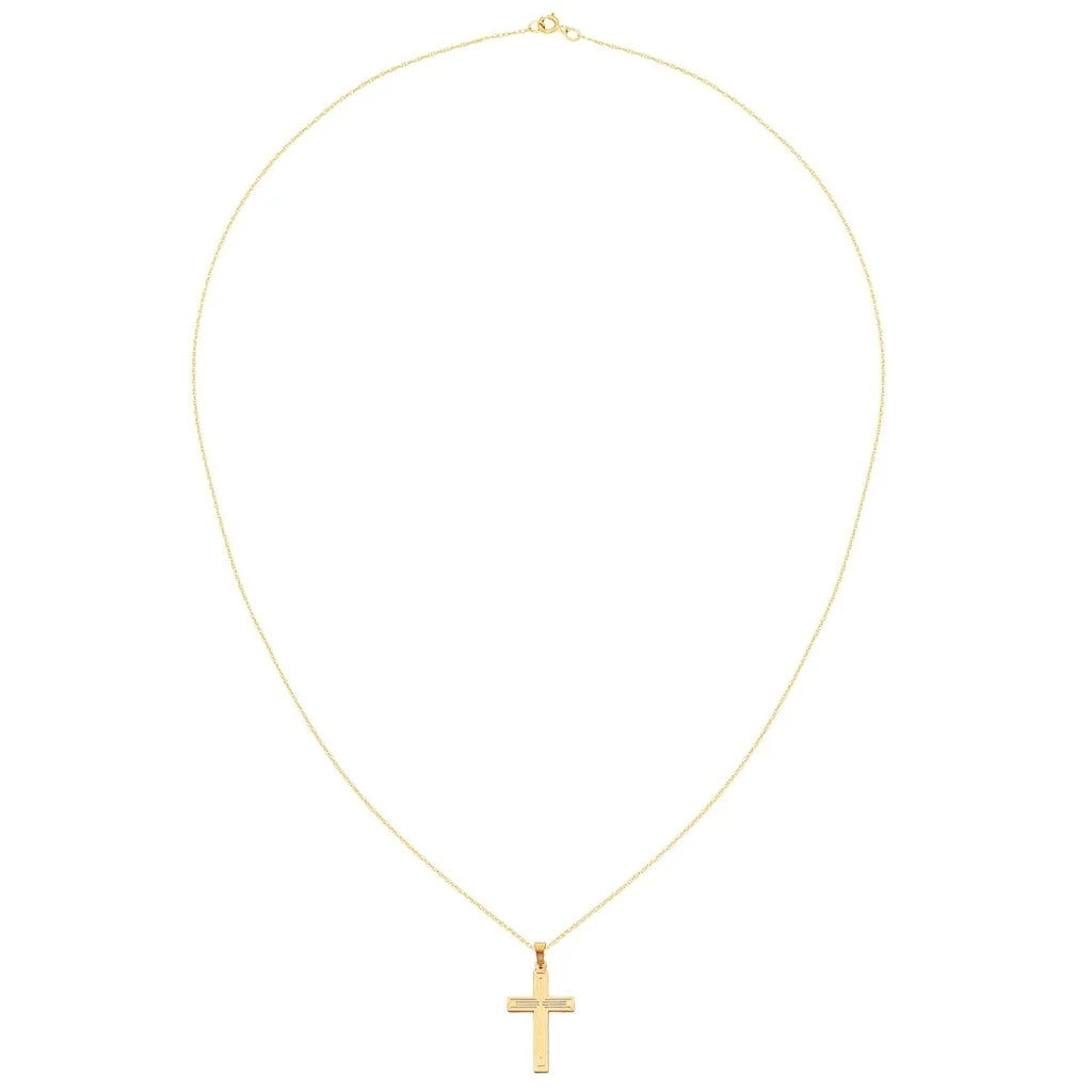 14 Karat Yellow Gold Solid Cross Pendant with 18-inch Cable Rope Chain U346661