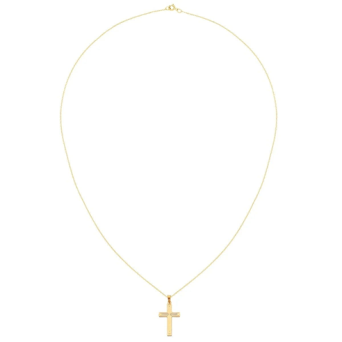 14 Karat Yellow Gold Solid Cross Pendant with 18-inch Cable Rope Chain U346661