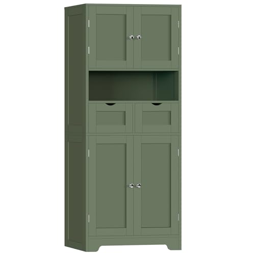 White Tall Bathroom Cabinet with 2 Drawers & 2 Adjustable Shelves & 4 Doors S489