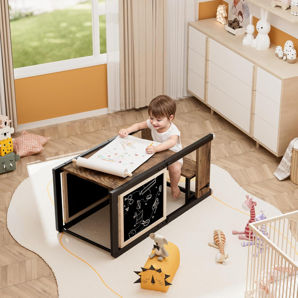 Toddler Kitchen Stool Helper Tower - 4 in 1 Learning Standing Tower, Steel-Wood Step Stool Adjustable Height R50440