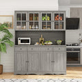 Large Wooden Grey Kitchen Hutch Cabinet with Glass Doors H8705