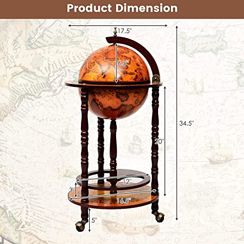 Cream White Wood Globe Bar Cart with Wheels X947376