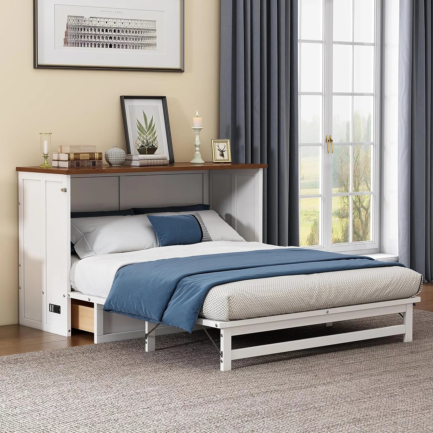 Queen Size Wood Murphy Bed Chest with Storage Drawer F224462