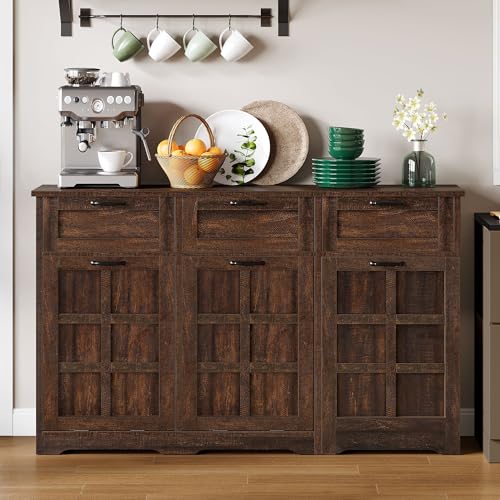 Brown Oak Double Trash Can Cabinet with Drawers F9342