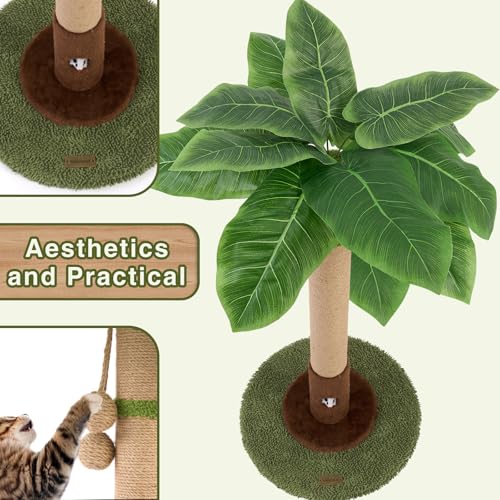 35" Tall Sisal Rope Cat Scratching Post with Hanging Ball and Cat Toys W705680