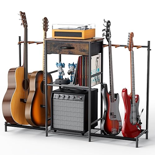 3-Tier Guitar Stand with 4 Guitar Holders & Cloth Drawer R289