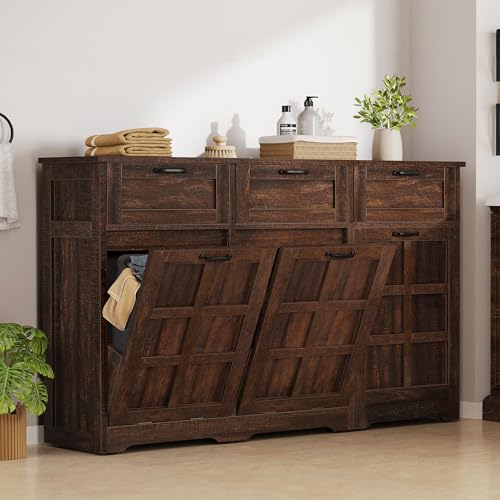 Brown Oak Double Trash Can Cabinet with Drawers F9342