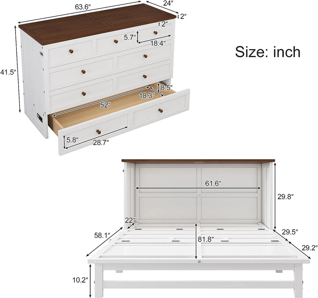 Queen Size Wood Murphy Bed Chest with Storage Drawer F224462