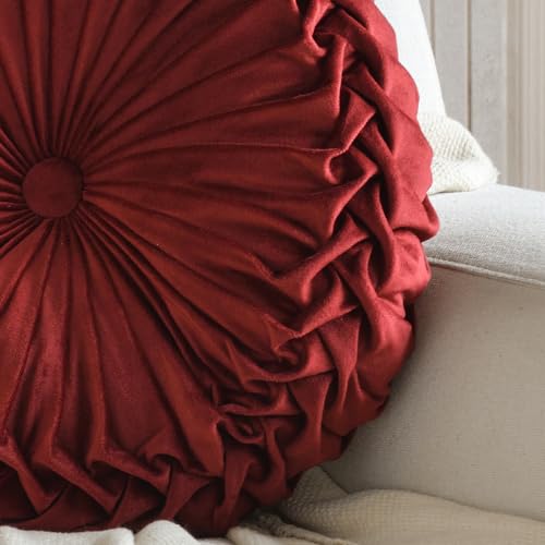 Burgundy Velvet Pleated Circle Floor Pillow M432785