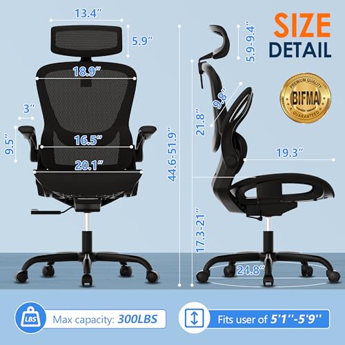 Ergonomic Mesh Office Chair with Flip-Up Armrest and Adjustable Headrest V311277