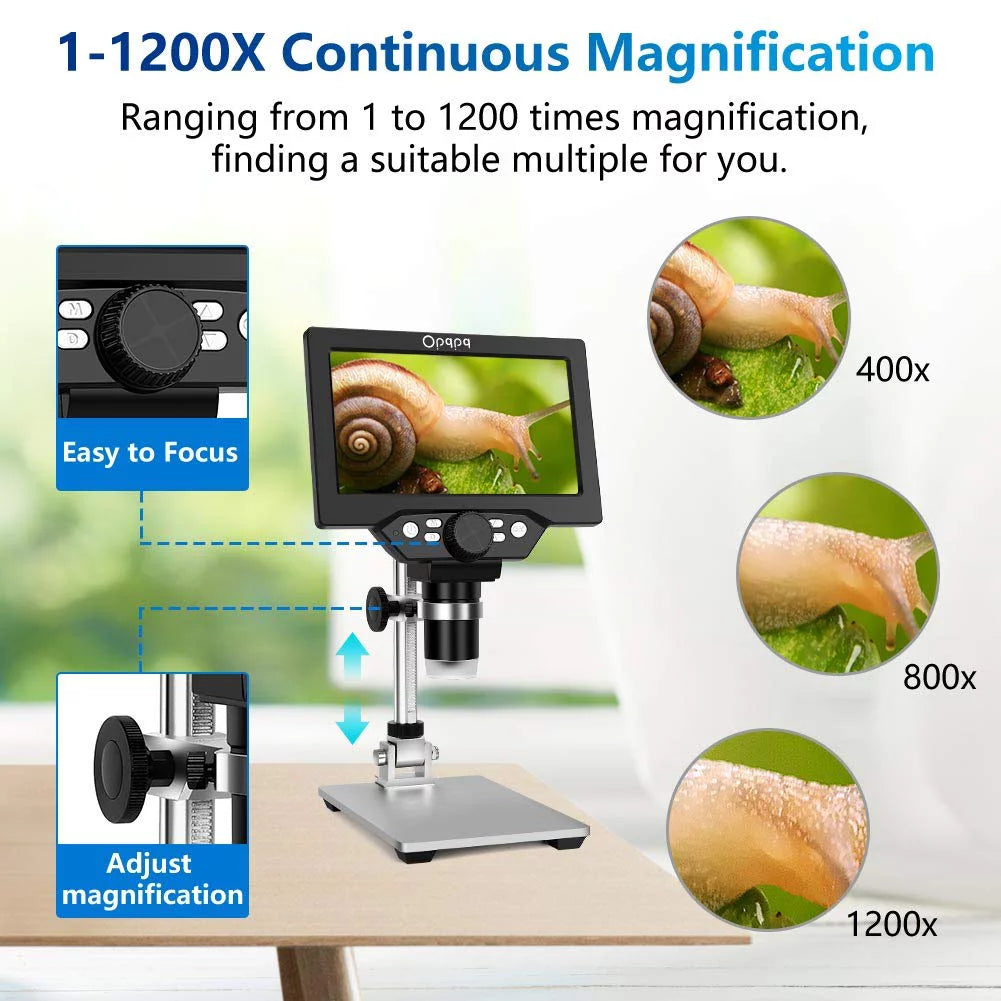 7" LCD Digital Microscope, 1200X Coin Microscope with 32GB Card, 12MP Camera, LED Fill Lights, Wired Remote O621