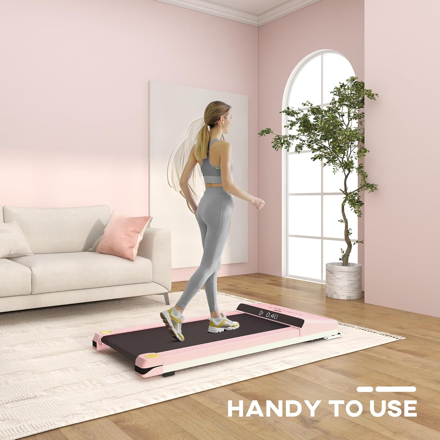 Pink Under Desk Treadmill with Foldable Wheels R468075