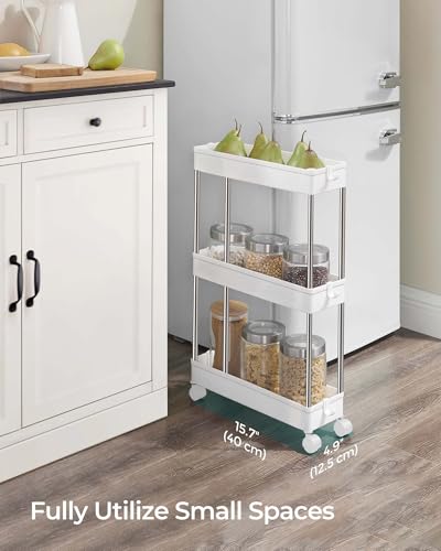 3-Tier Rolling Storage Cart with 6 Hooks, Steel Frame, Dove Gray A504