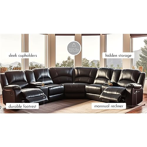 Black PU Leather Modular Reclining Sectional Sofa T970