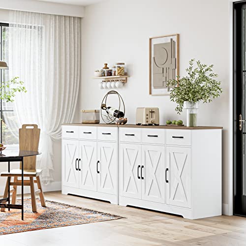 White Wood Sideboard Buffet Cabinet with Drawers and Shelves E7790