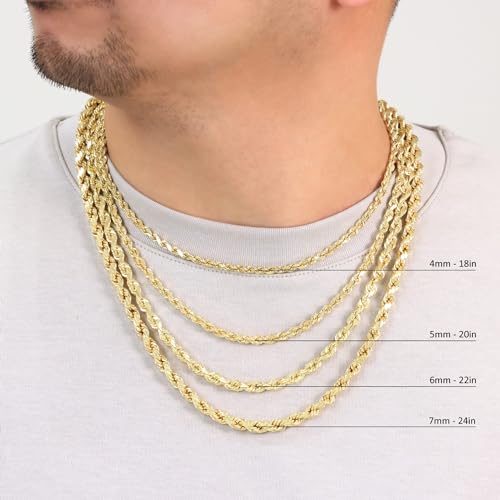 10K Yellow Gold Solid Rope Diamond Cut Chain Necklace N86162