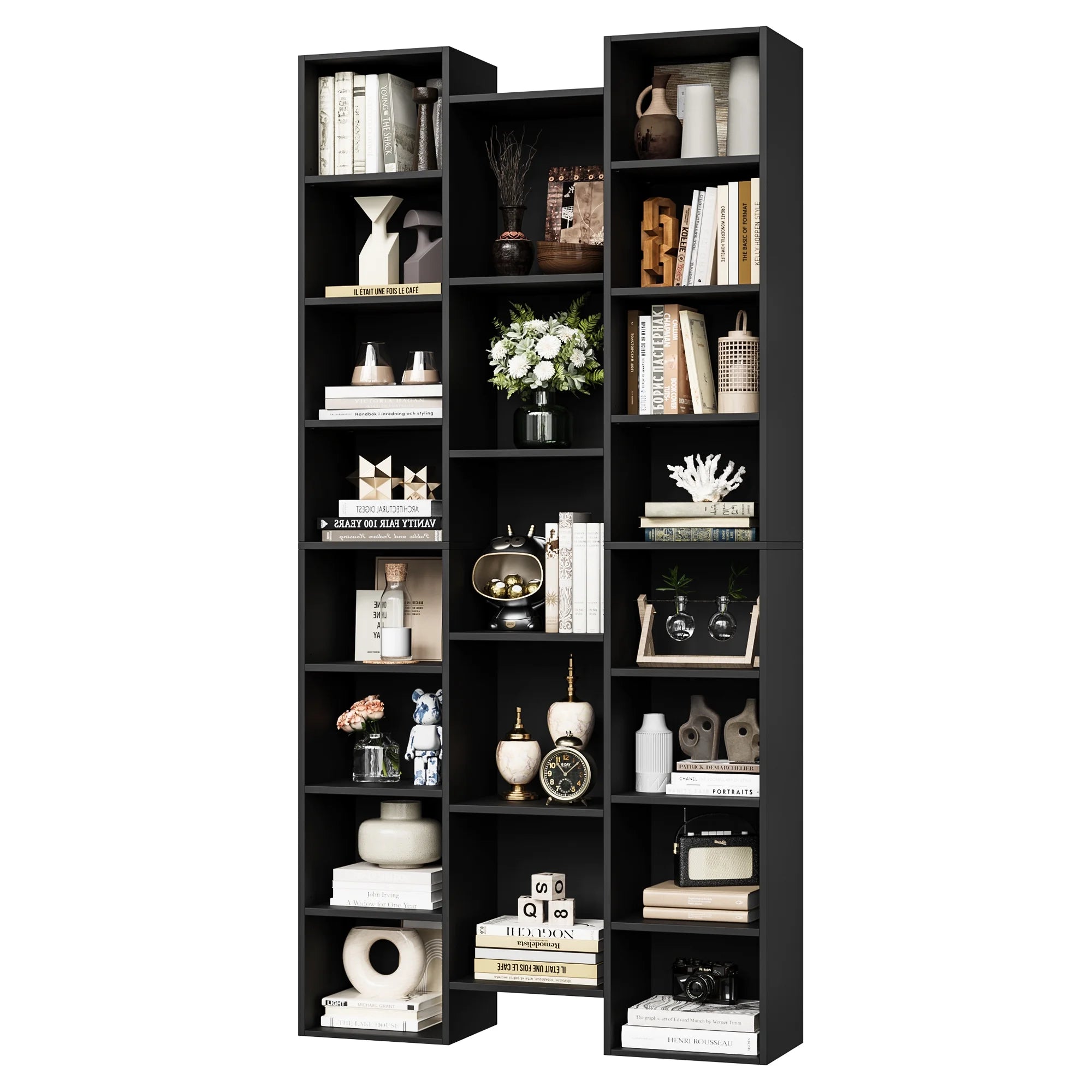 Black 21-Cube Bookcase with Adjustable Shelves X50423