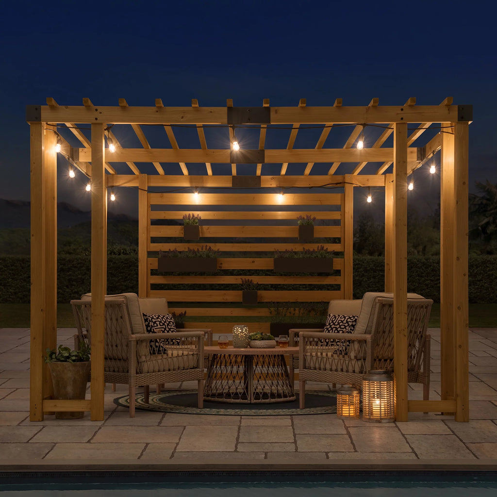 10.5 ft. x 10 ft. Cedar Wood Pergola with Adjustable Hanging Planters G96990