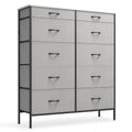 10 Drawer Fabric Dresser with Metal Frame and Wooden Top M24523