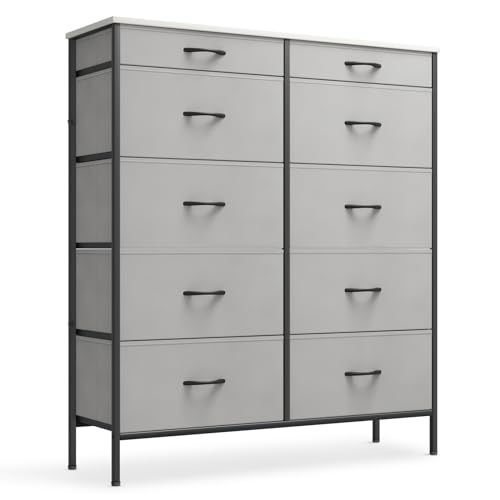 10 Drawer Fabric Dresser with Metal Frame and Wooden Top M24523