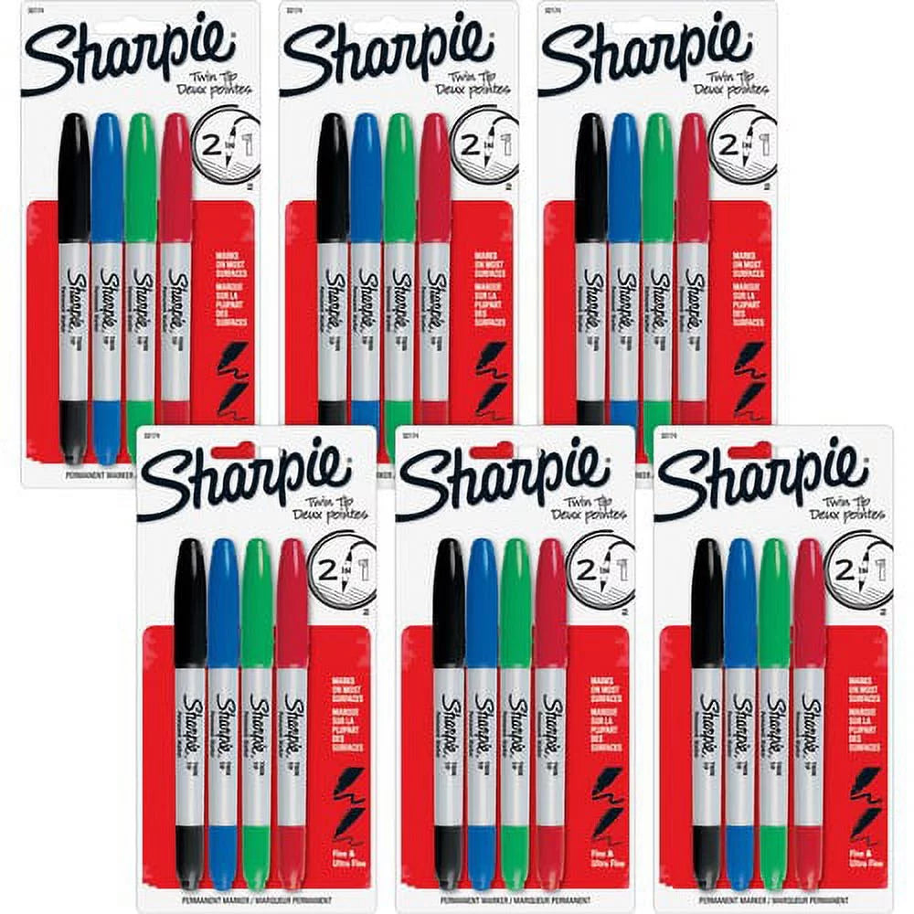 24 / Bag Permanent Markers, Ultra Fine, Fine Point, 0.3 mm, 1 mm, Red, Green, Blue, Black B55255