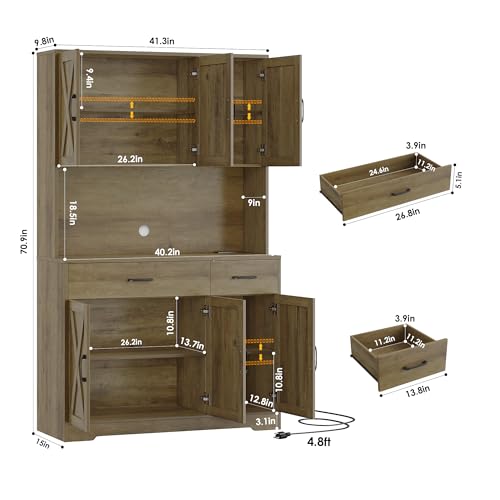 Black Tall Pantry Cabinet with Charging Station and Microwave Stand P34757