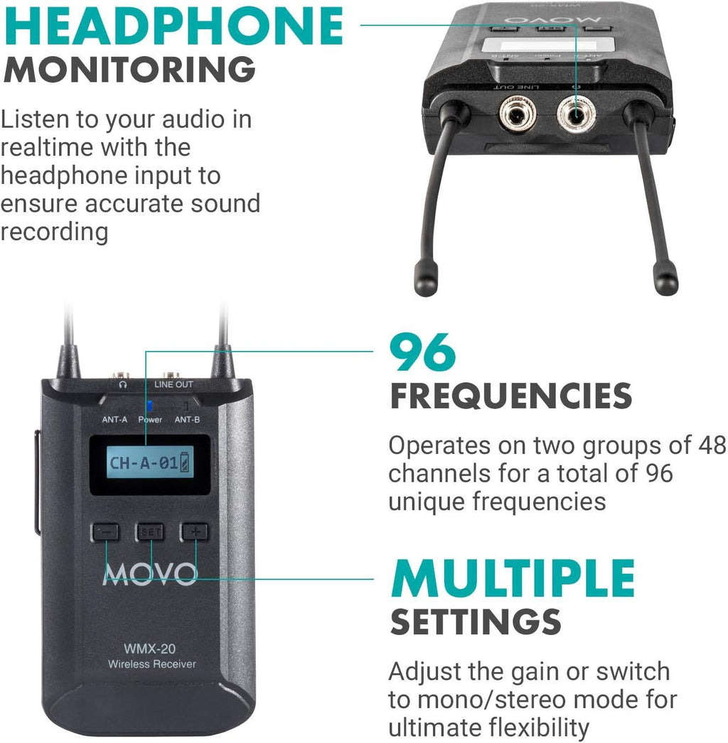 48-Channel UHF Wireless Lavalier Microphone System with 1 Receiver, 1 Transmitter, and 1 Lapel Microphone U472874