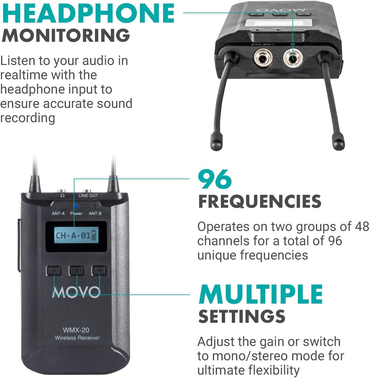 48-Channel UHF Wireless Lavalier Microphone System with 1 Receiver, 1 Transmitter, and 1 Lapel Microphone U472874