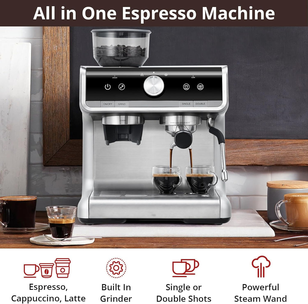 20 Bar Brushed Stainless Steel Espresso Machine with Milk Frother Steam Wand Z23889