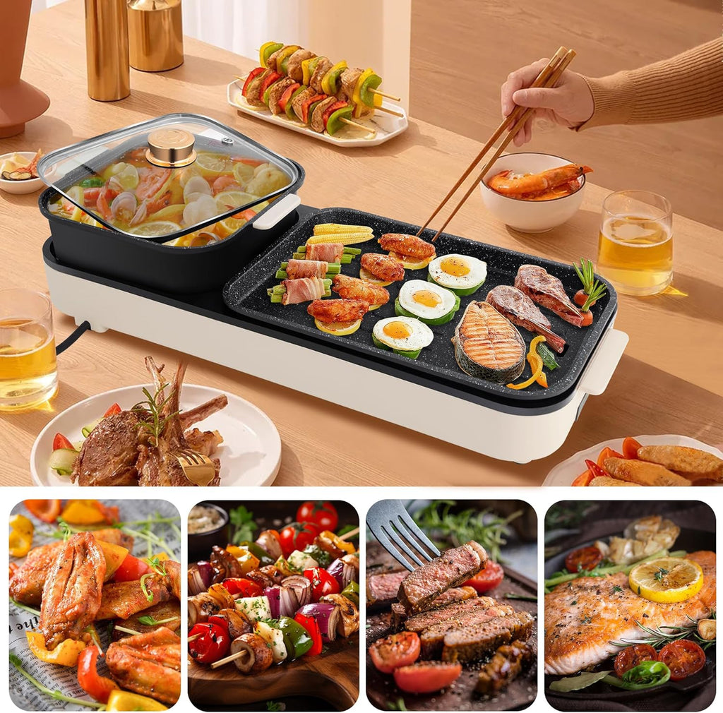 2 in 1 Electric Hot Pot with Grill, Non-Stick Removable Plate Q75239