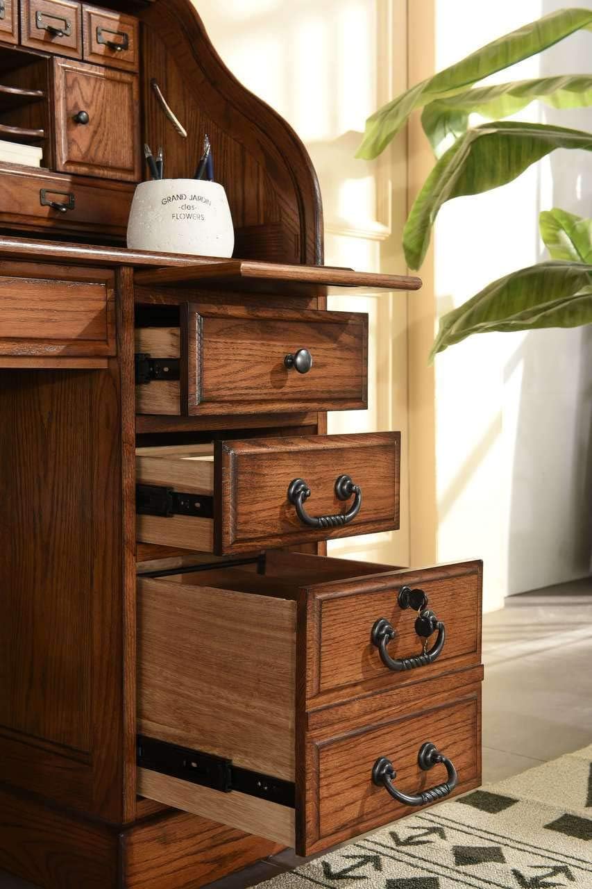 54 Inch Solid Oak Wood Roll Top Desk K680740