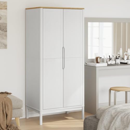 Brown Solid Wood Pine Wardrobe Closet with 1 Large Compartment and Doors X967
