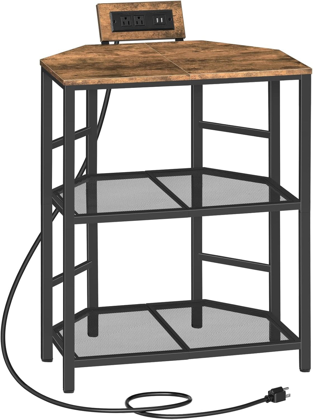 Rustic Brown 3-Tier Metal Frame Printer Stand with Storage Shelf P4234
