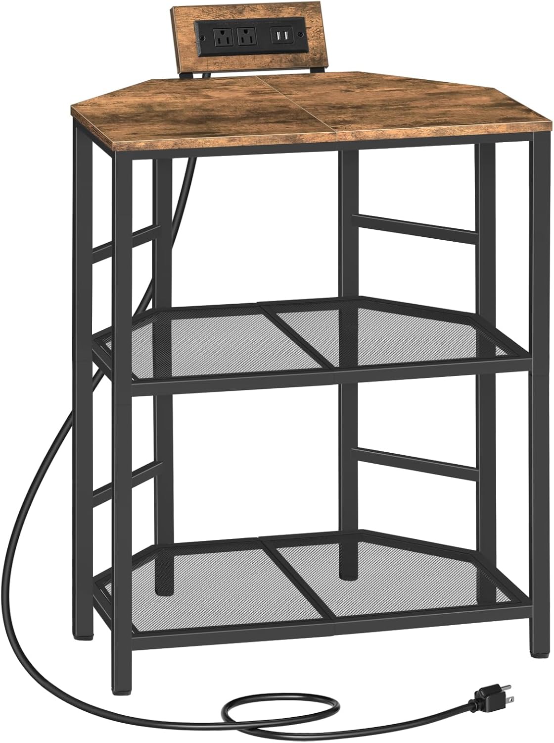 Rustic Brown 3-Tier Metal Frame Printer Stand with Storage Shelf P4234