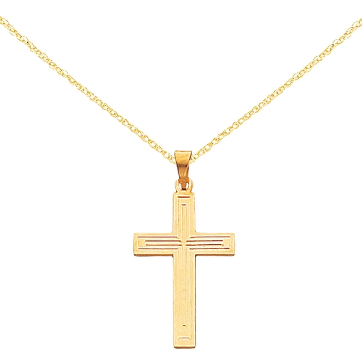 14 Karat Yellow Gold Solid Cross Pendant with 18-inch Cable Rope Chain U346661
