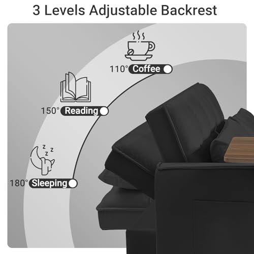Black Velvet Convertible Sleeper Sofa Bed with 2 Pillows X46805