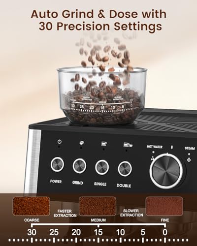 20 Bar Espresso Coffee Machine with Grinder and Milk Frother Steam Wand M676