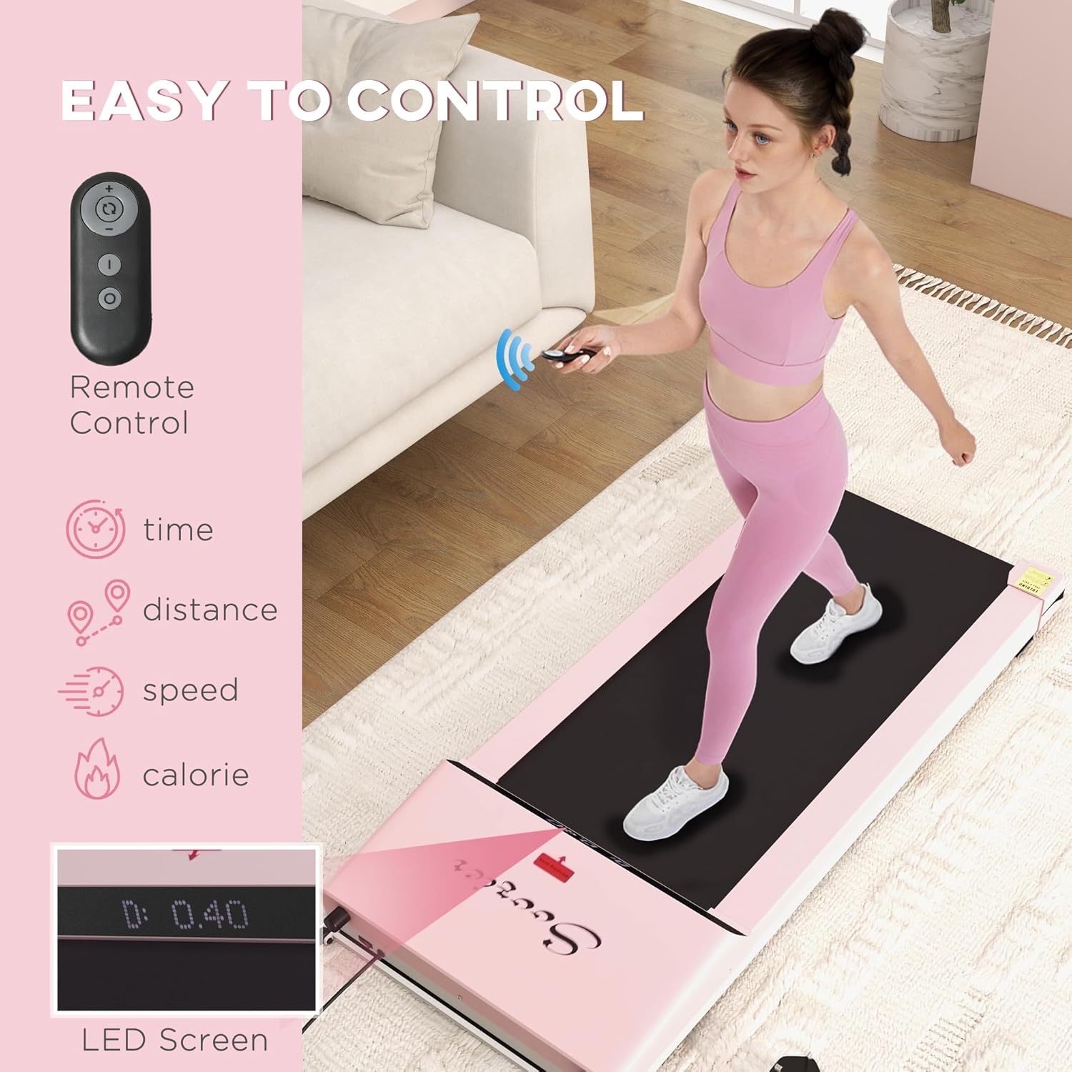 Pink Under Desk Treadmill with Foldable Wheels R468075