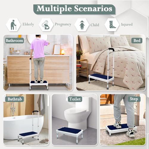 Medical Step Stool with Handle Bed Steps 3-in-1 Safety Bed Handle Wide Foot Step Stool H9809