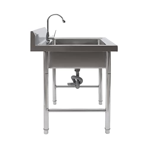 Free Standing Stainless Steel Single Bowl Utility Sink (47.2" W x 19.6" D x 31.5" H) S2642