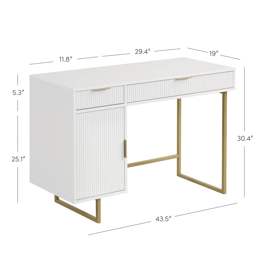White Computer Desk with Drawers and Cabinet Storage N6069
