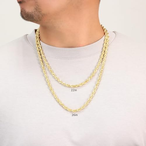 10K Yellow Gold Solid Rope Diamond Cut Chain Necklace N86162