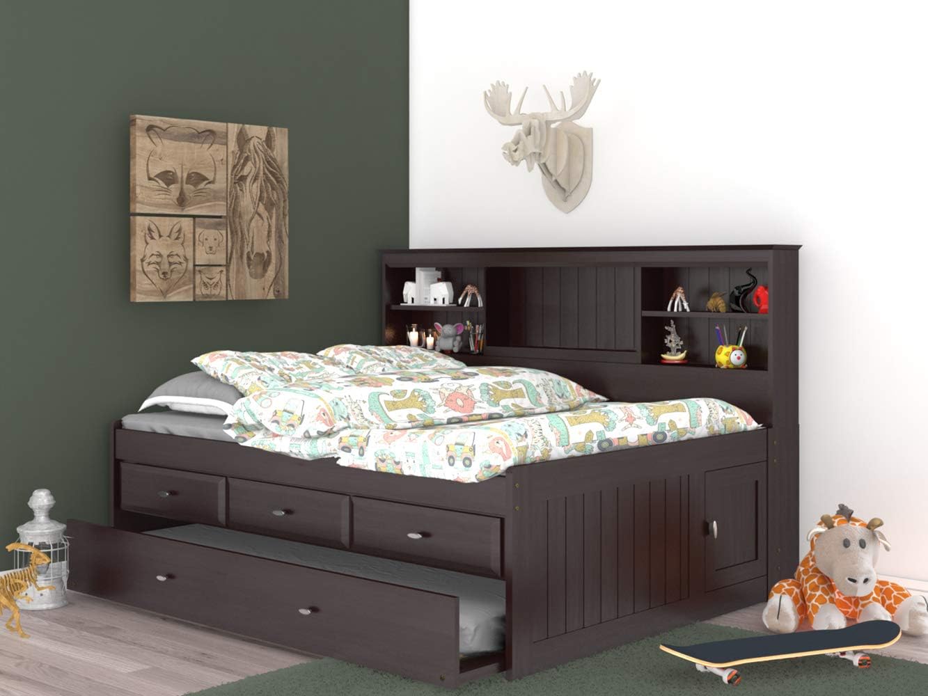 Full Bookcase Daybed with 3 Drawers & Trundle Espresso M882188